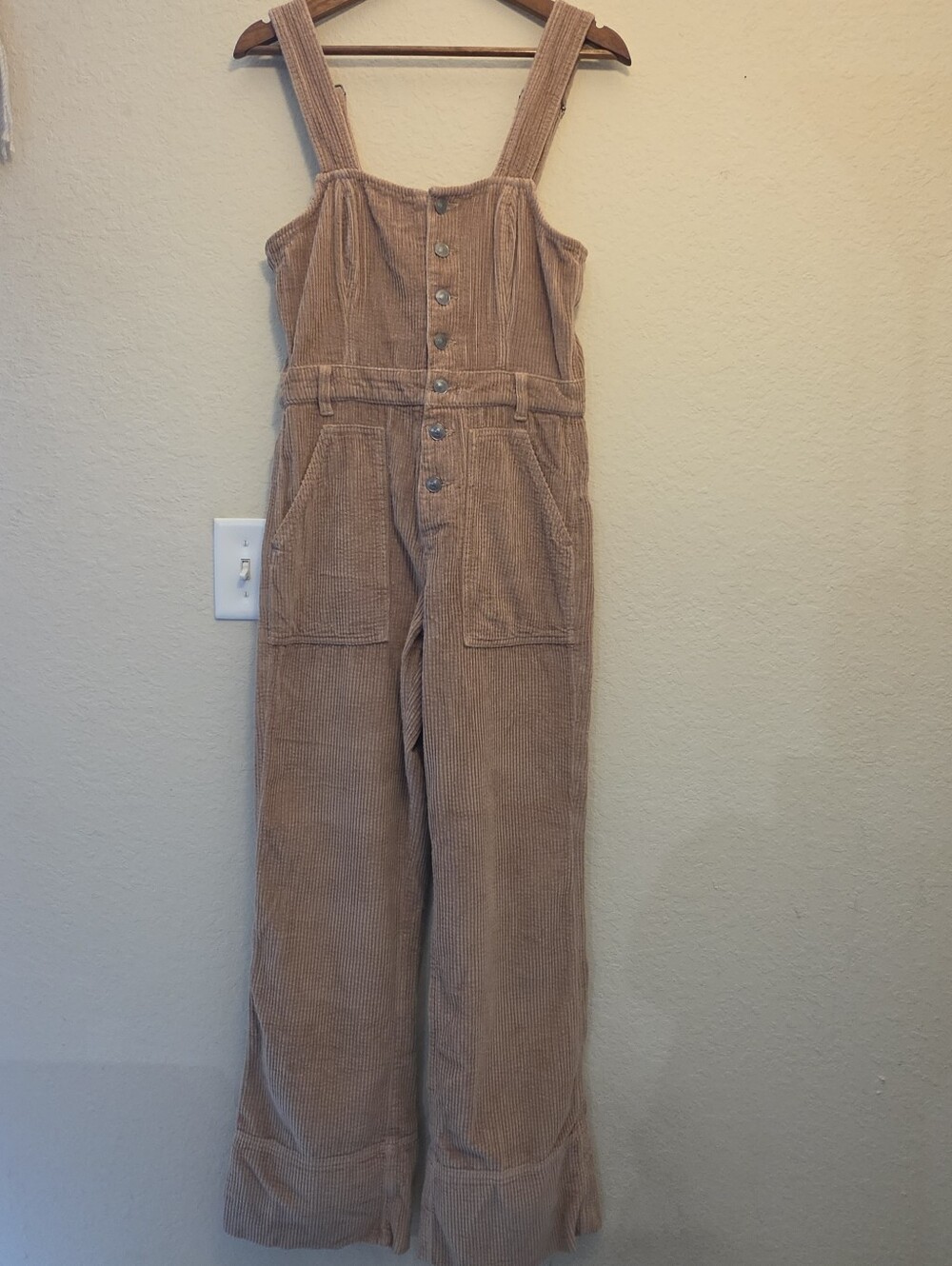 NWT Aerie Corduroy Jumpsuit Womens Small Tan Button Front Retro Style Streetwear